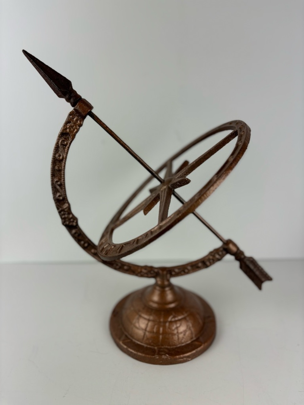 Antique-style Cast Iron Armillary Sundial with Starburst-Metallic Bronze/garden